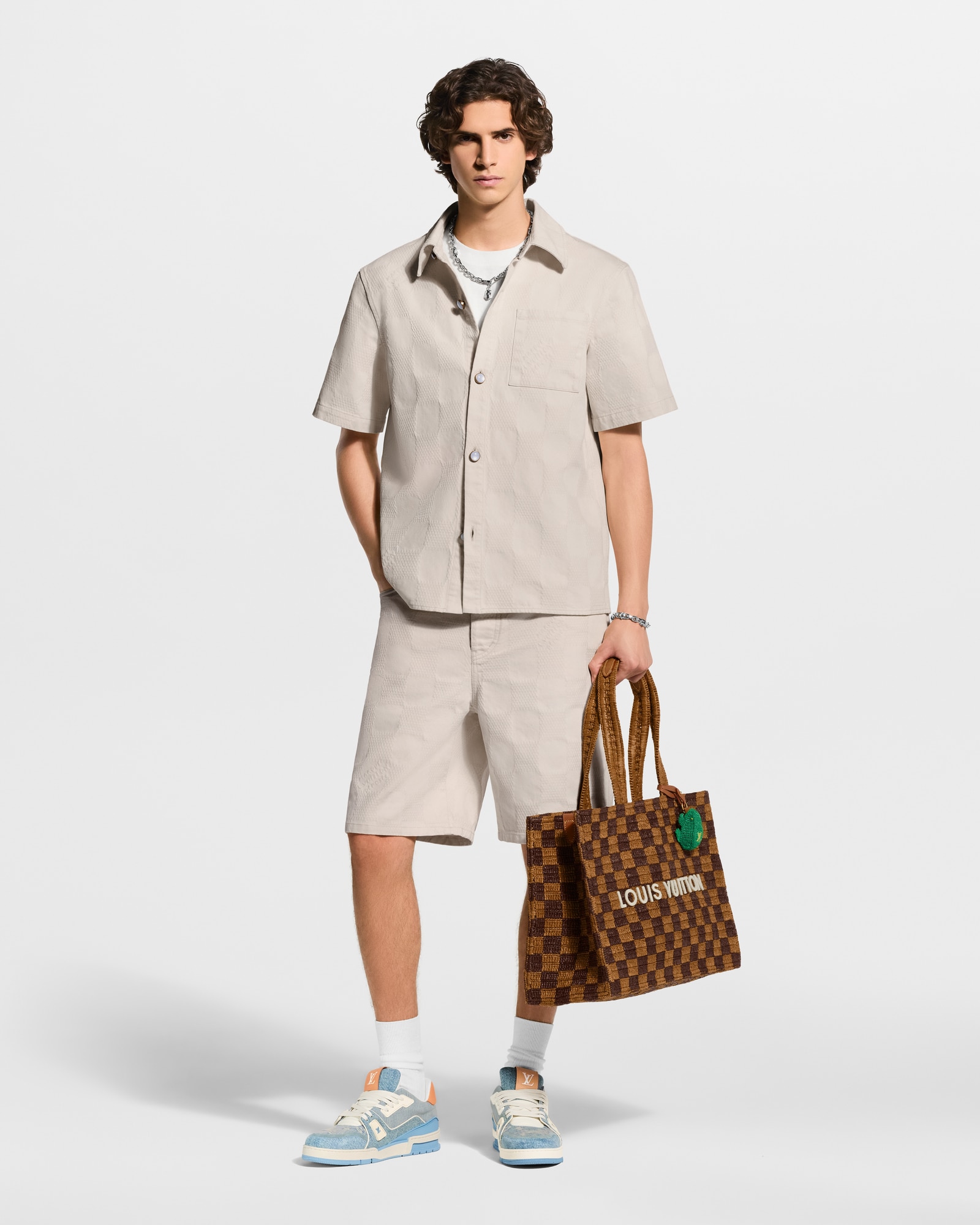Damier 3D Light Denim Short-Sleeved Shirt - Men - Ready-to-Wear